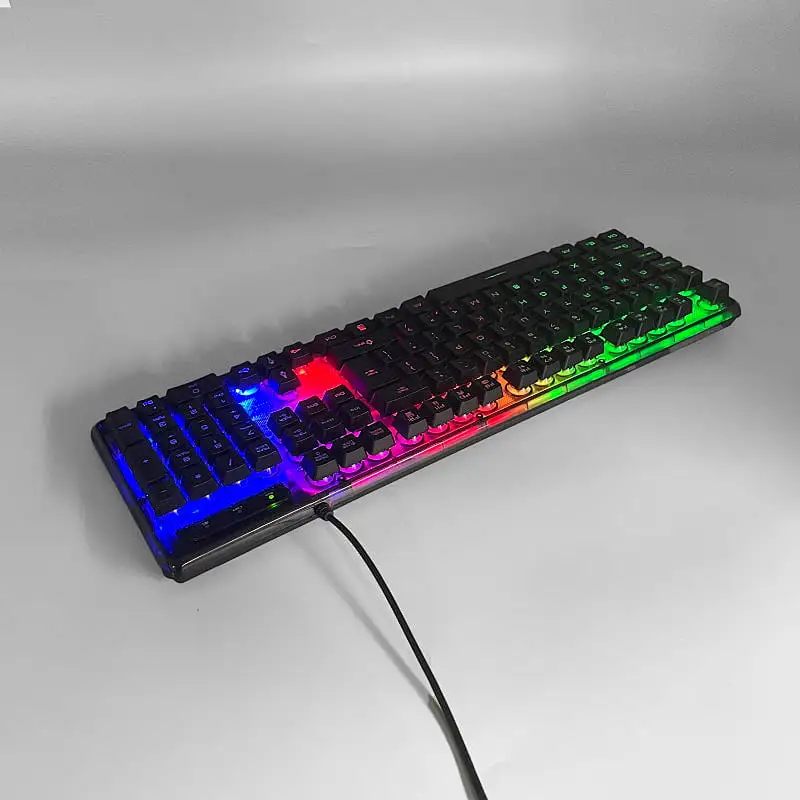 New USB Wired Gaming Keyboard Black Transparent Backlight  Mid-plate Gleaming Laser Keys Gaming Keyboard, KBL-707TB